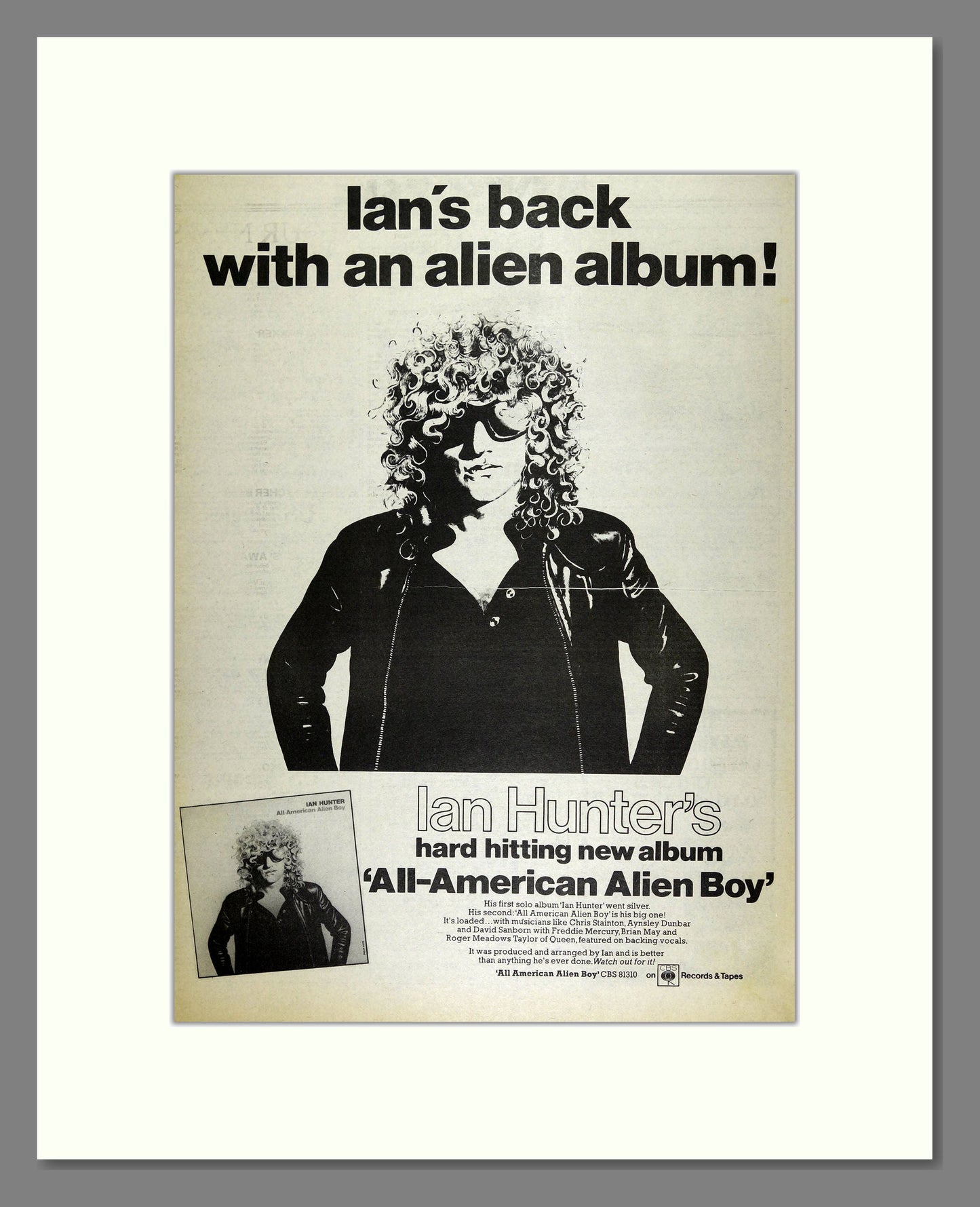 Ian Hunter - All-American Alien Boy. Vintage Advert 1976 (ref AD16446)