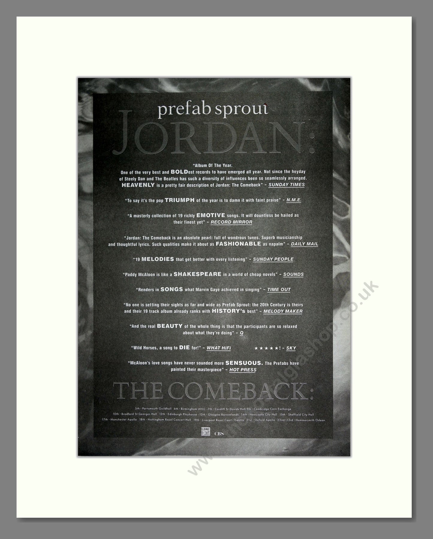 Prefab Sprout - Jordan: The Comeback. Vintage Advert 1990 (ref AD16547)
