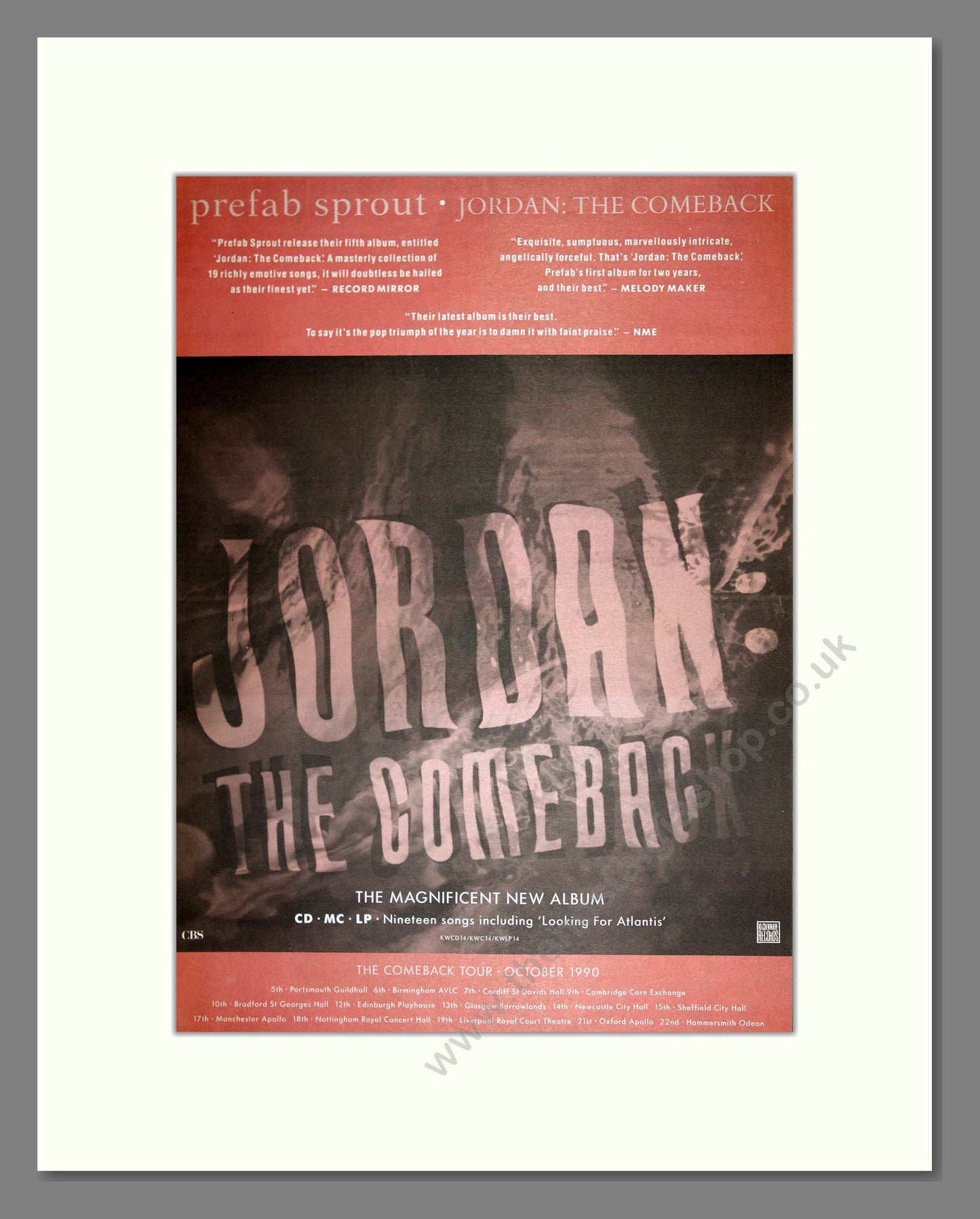 Prefab Sprout - Jordan: The Comeback. Vintage Advert 1990 (ref AD16552)