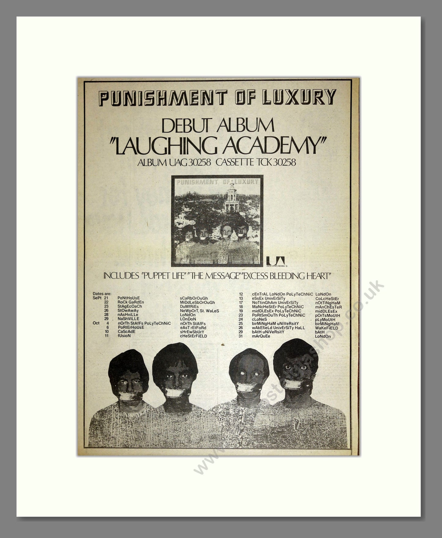 Punishment of Luxury - Laughing Academy. Vintage Advert 1979 (ref AD16614)