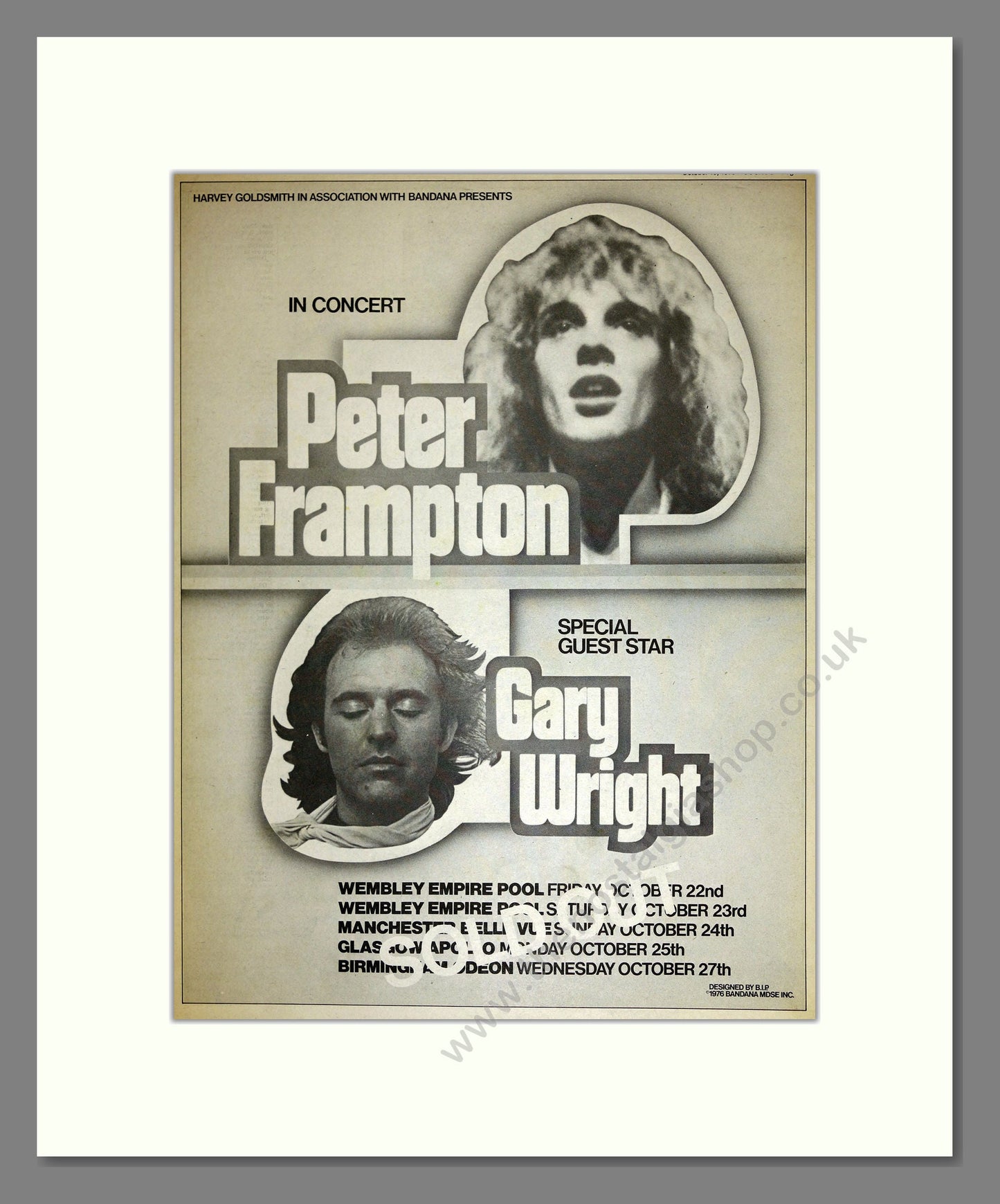Peter Frampton / Gary Wright - UK Tour. Vintage Advert 1976 (ref AD16667)