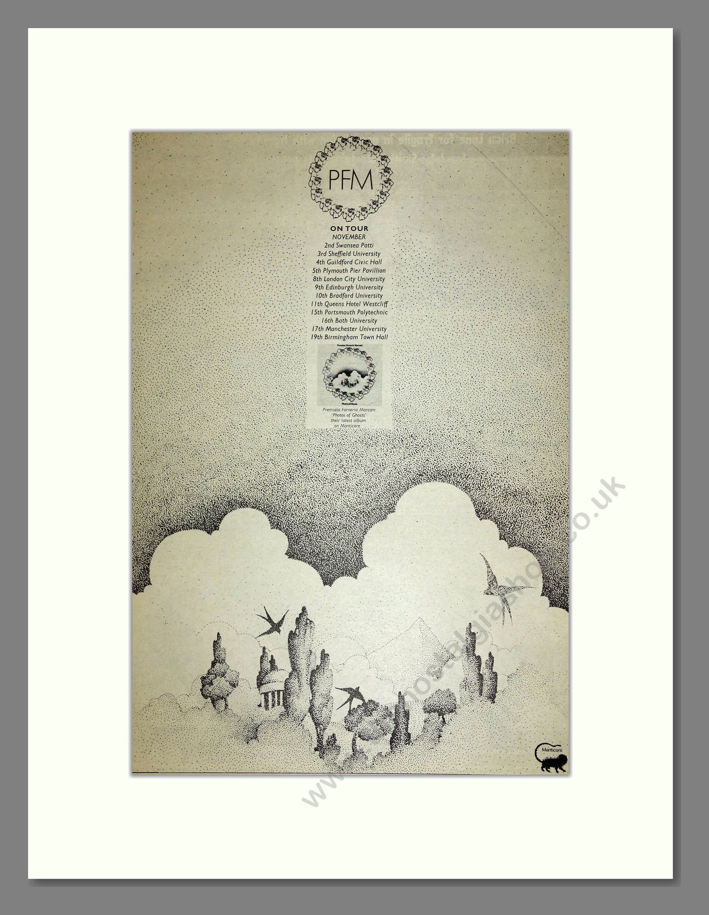 Premiata Forneria Marconi (PFM) - UK Tour. Vintage Advert 1973 (ref AD16719)