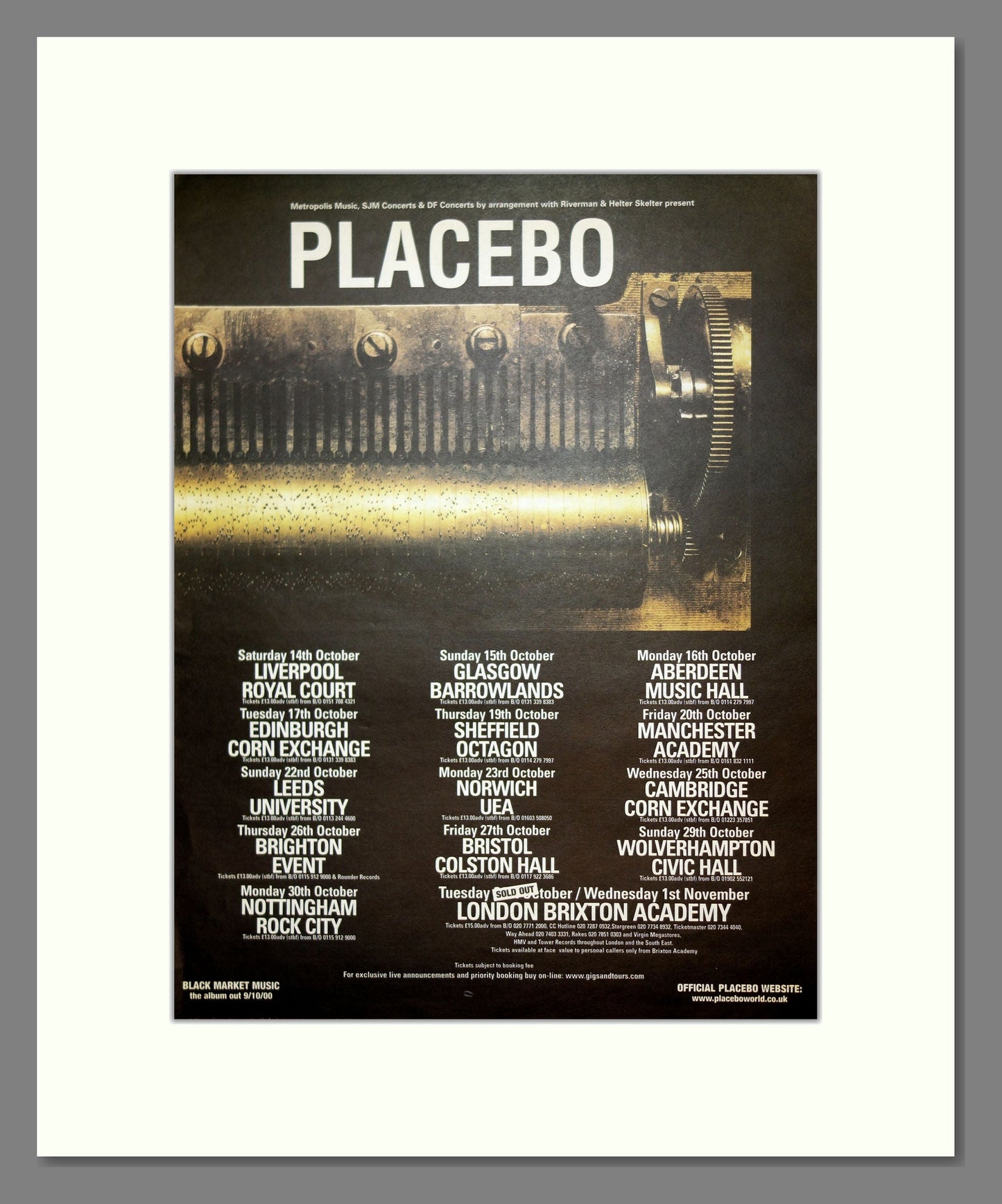 Placebo - UK Tour. Vintage Advert 2000 (ref AD16741)