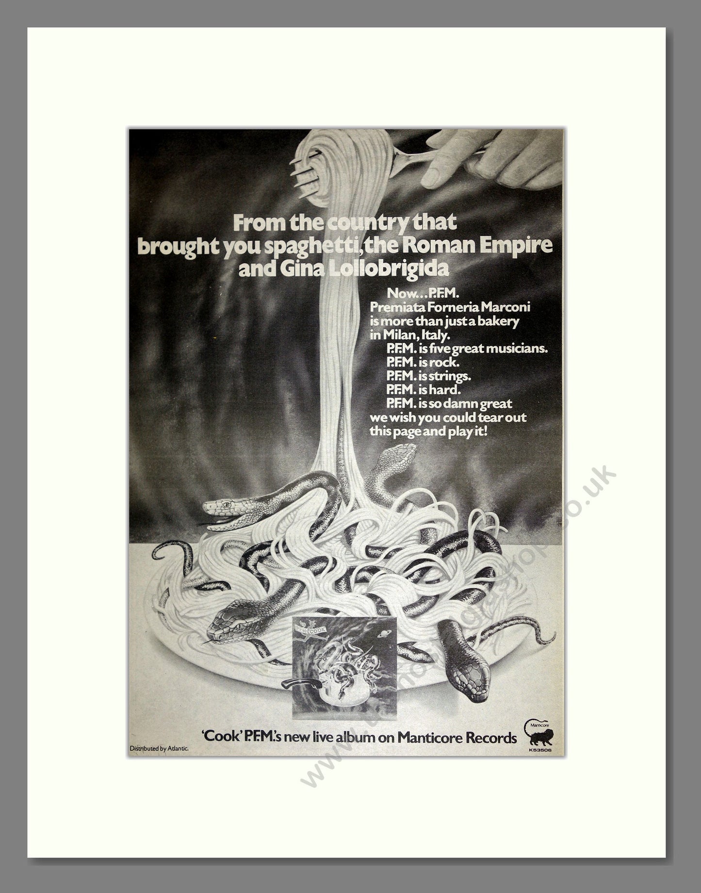 Premiata Forneria Marconi (PFM) - Cook. Vintage Advert 1975 (ref AD16748)