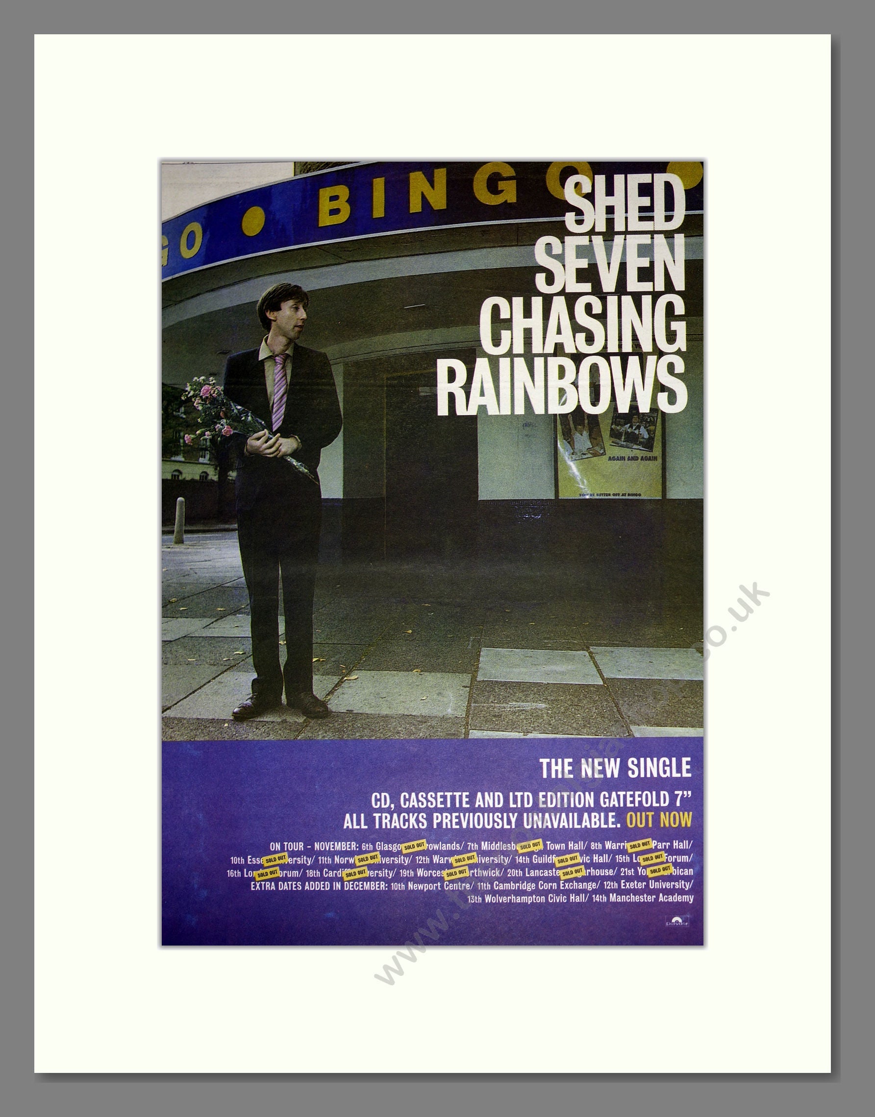Shed Seven - Chasing Rainbows UK Tour. Vintage Advert 1996 (ref AD1684