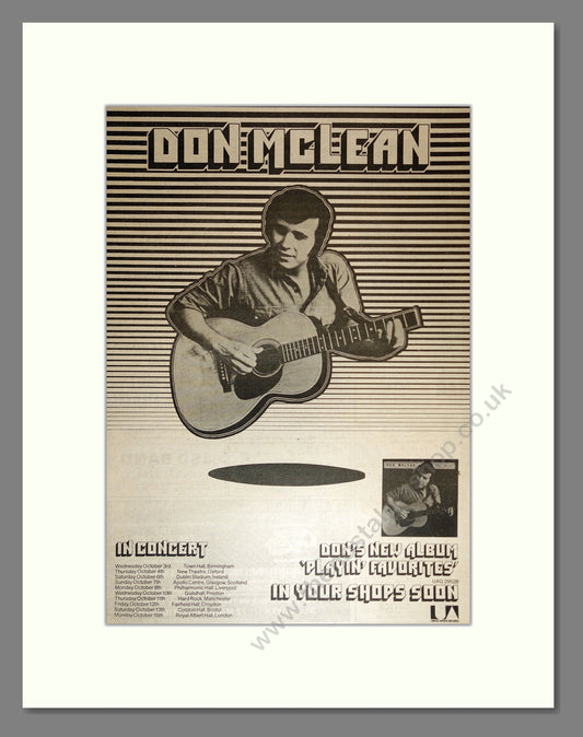 Don McLean - UK Tour Playing Favourites. Vintage Advert 1973 (ref AD16967)