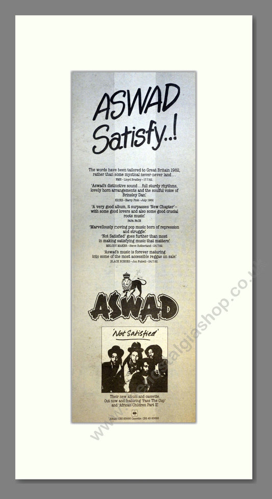 ASWAD - Not Satisfied. Vintage Advert 1982 (ref AD200809)