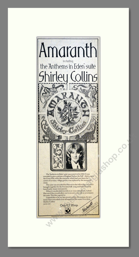 Amaranth - Shirley Collins. Vintage Advert 1976 (ref AD200827)
