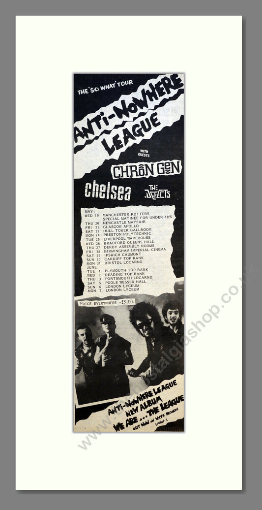 Anti-Nowhere League - UK Tour. Vintage Advert 1982 (ref AD200828)