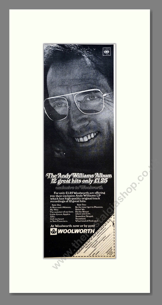 Andy Williams - Woolworths Exclusive Album. Vintage Advert 1972 (ref AD200829)