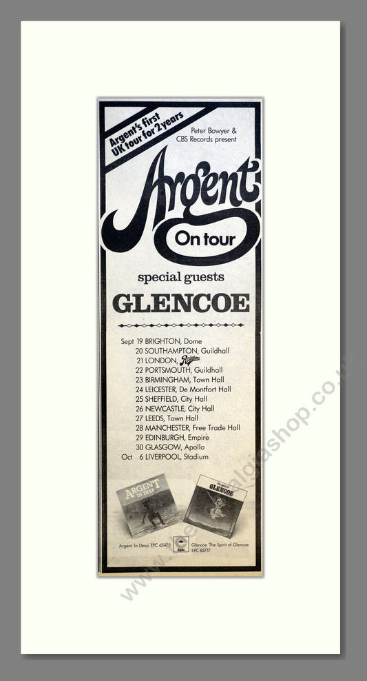 Argent - UK Tour with Glencoe. Vintage Advert 1973 (ref AD200835)
