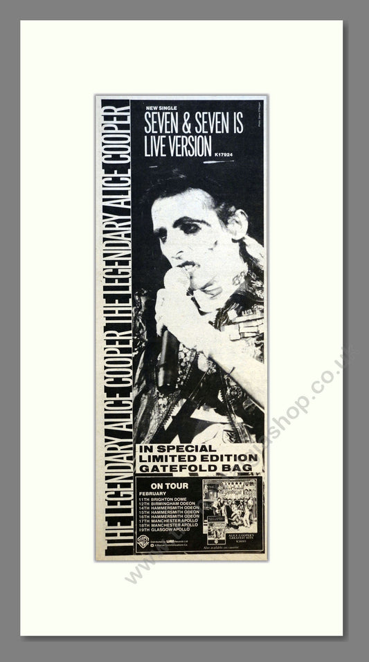 Alice Cooper - Seven and Seven Is (UK Tour). Vintage Advert 1982 (ref AD200837)