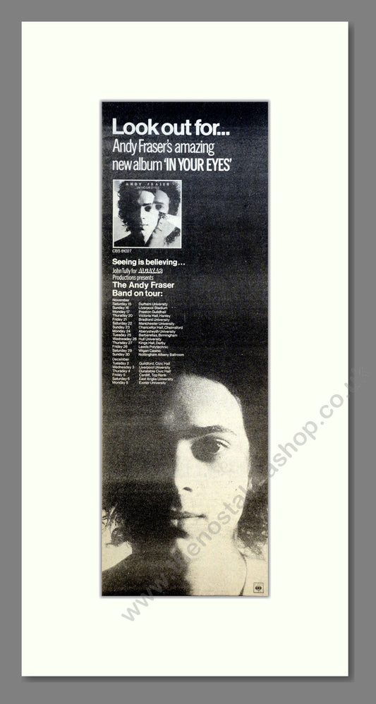 Andy Fraser - In Your Eyes (UK Tour). Vintage Advert 1975 (ref AD200850)
