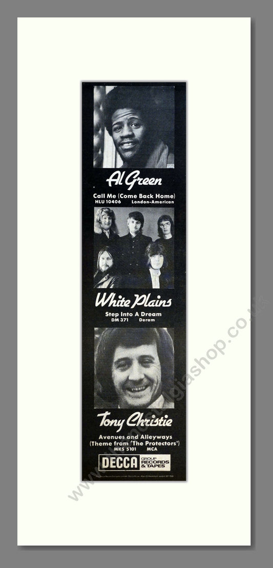 Al Green, White Plains, Tony Christie - Decca Record. Vintage Advert 1973 (ref AD200864)
