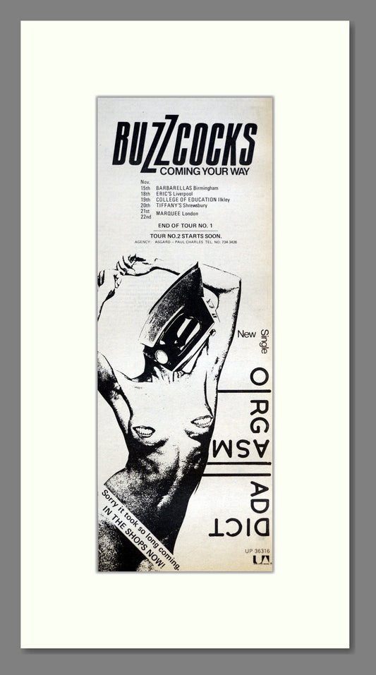 Buzzcocks - Orgasm Addict (UK Tour). Vintage Advert 1977 (ref AD200866)