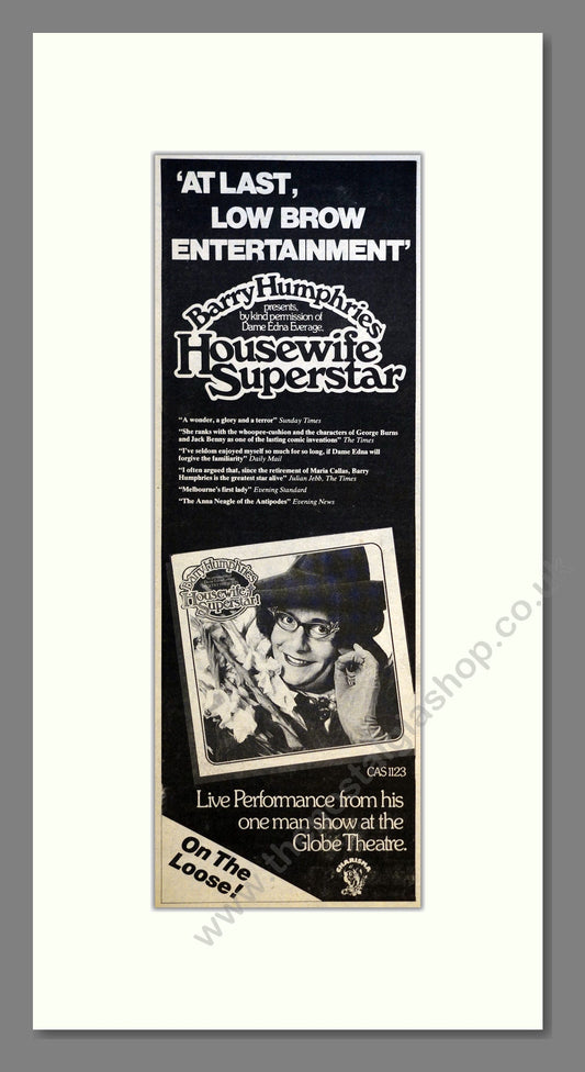 Barry Humphries - Housewife Superstar. Vintage Advert 1976 (ref AD200884)