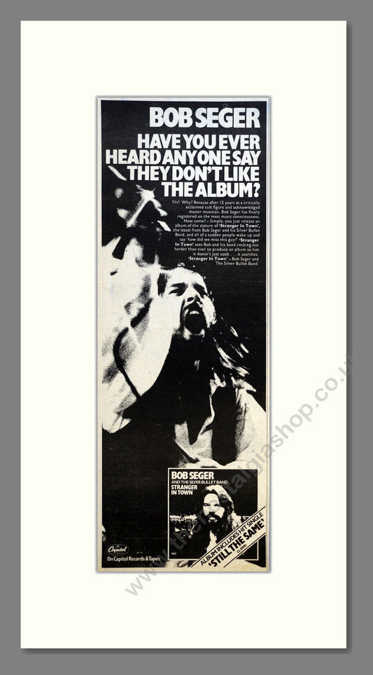 Bob Seger - Stranger In Town. Vintage Advert 1978 (ref AD200886)