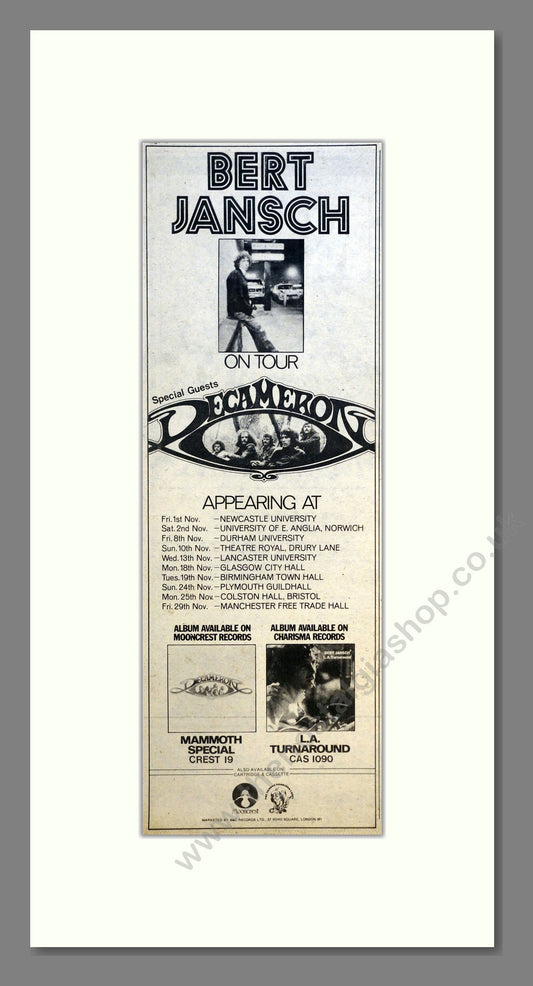 Bert Jansch - UK Tour. Vintage Advert 1974 (ref AD200907)