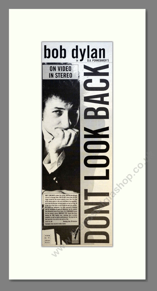 Bob Dylan - Don't Look Back. Vintage Advert 1988 (ref AD200923)