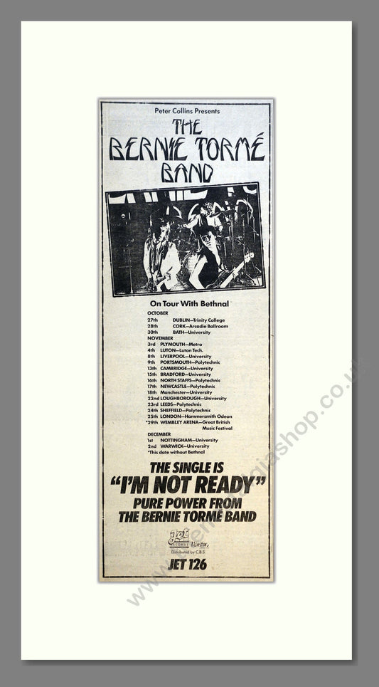 Bernie Torme Band (The) - UK Tour. Vintage Advert 1978 (ref AD200929)