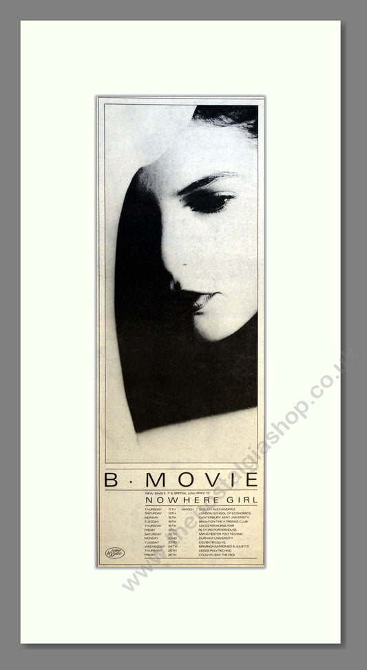 B Movie - Nowhere Girl (UK Tour). Vintage Advert 1982 (ref AD200943)