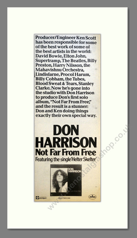 Don Harrison - Not Far From Free. Vintage Advert 1977 (ref AD201010)