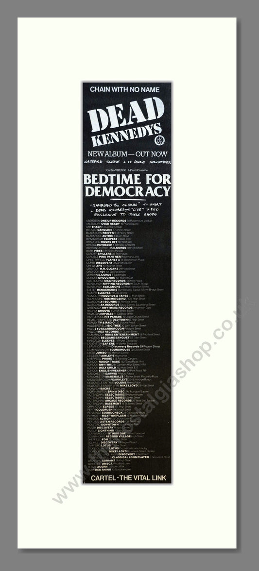 Dead Kennedys - Bedtime For Democracy (UK Tour). Vintage Advert 1986 (ref AD201044)