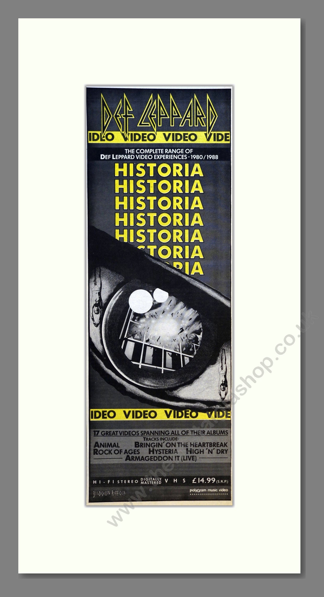 Def Leppard - Historia Video. Vintage Advert 1988 (ref AD201055)