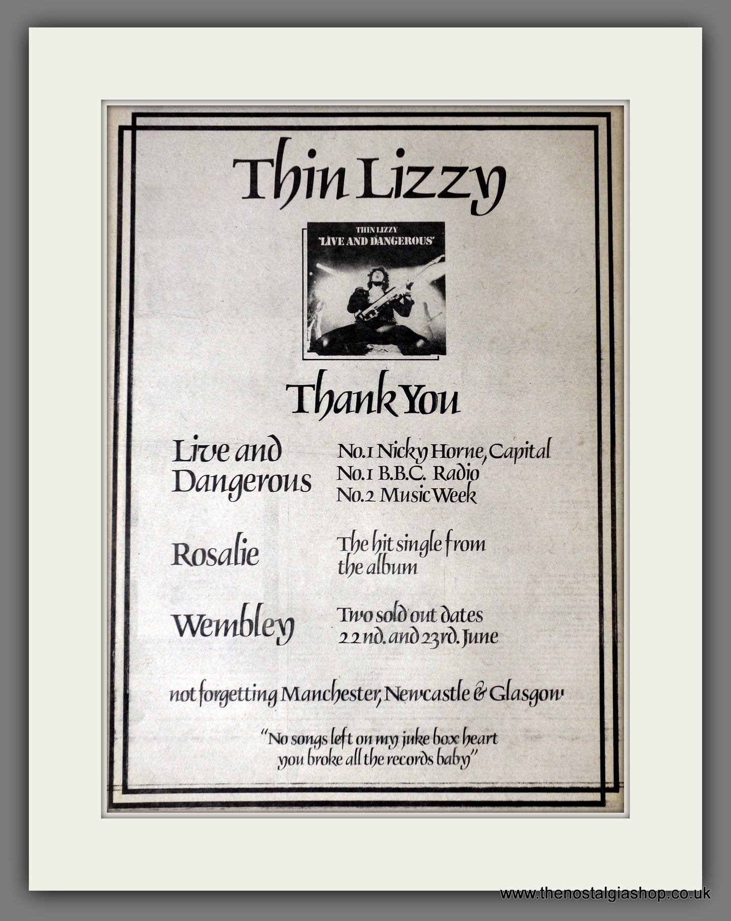 Thin Lizzy. Thank You. Original Advert 1978 (ref AD14178)
