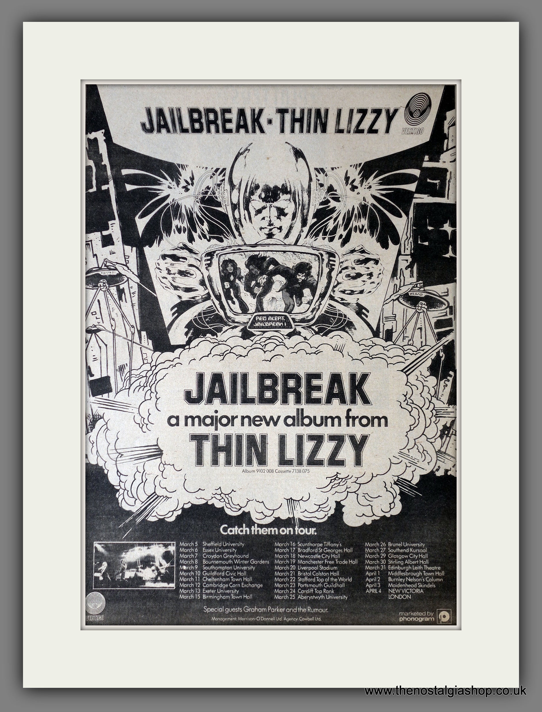 Thin Lizzy. Jailbreak. UK Tour Dates. Original Advert 1976 (ref