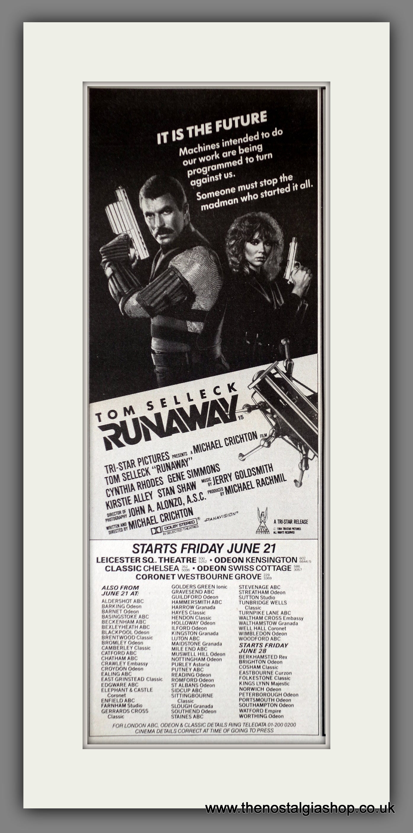 Runaway. Tom Selleck. Vintage Advert 1985 (ref AD200301)