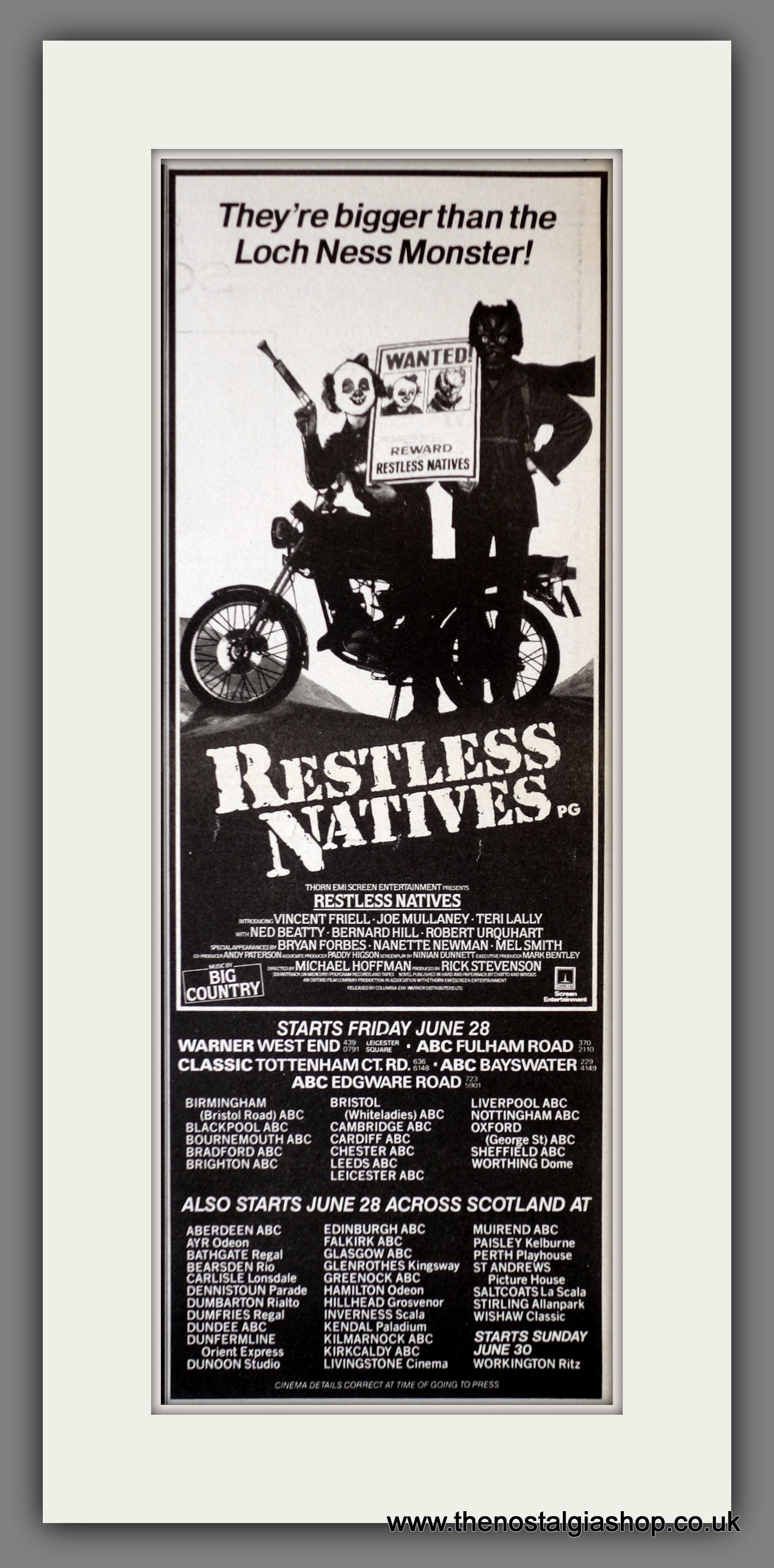 Restless Natives. Vintage Advert 1985 (ref AD200311)
