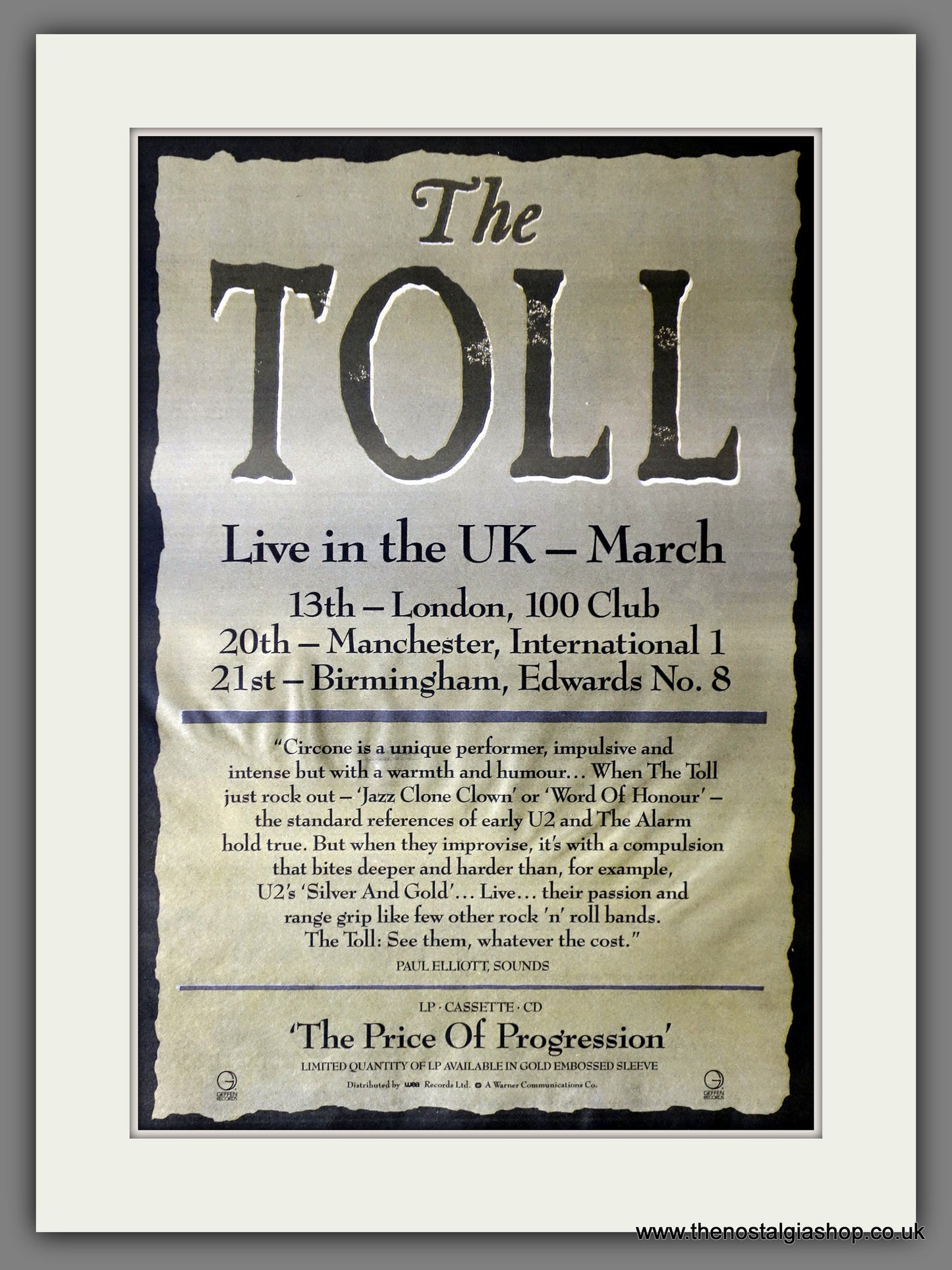 Toll (The) Live In The UK. Vintage Advert 1989 (ref AD14343)