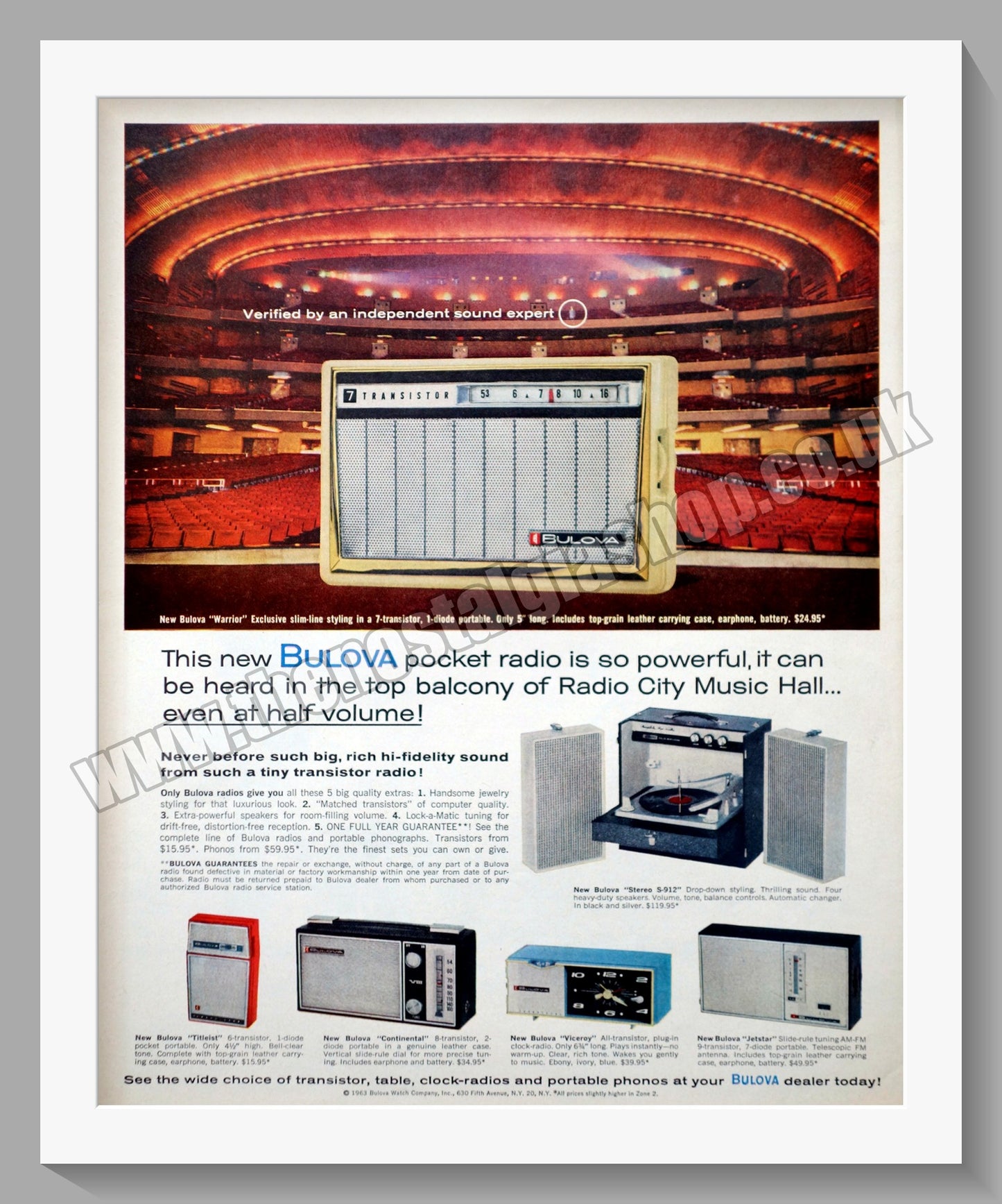 Bulova Warrior Pocket Radio. Original Advert 1963 (ref AD300491)