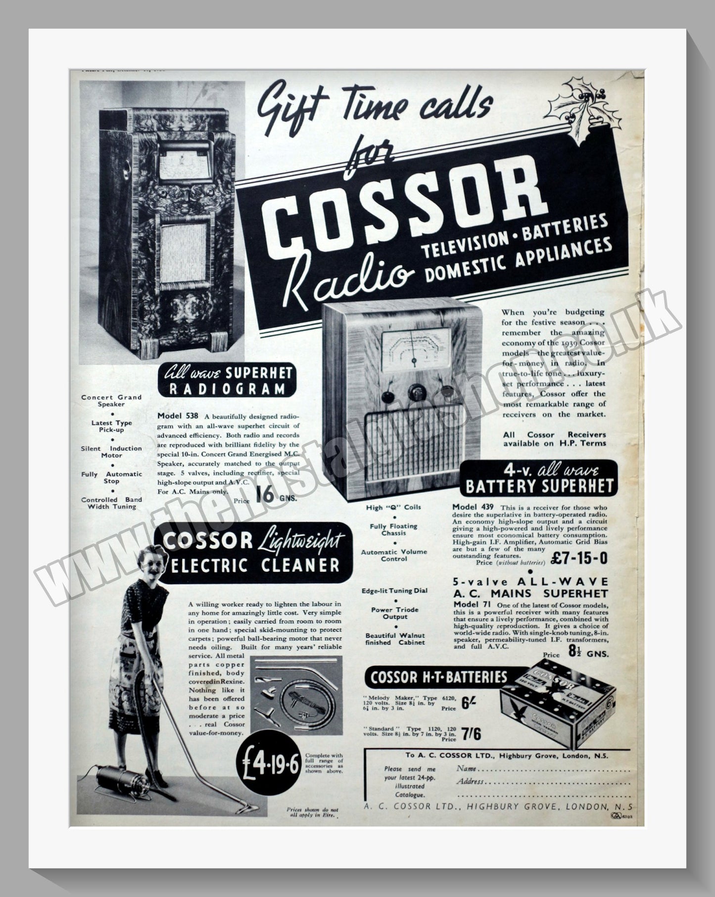 Cossor Radio & Domestic Appliances. Original Advert 1938 (ref AD300496)