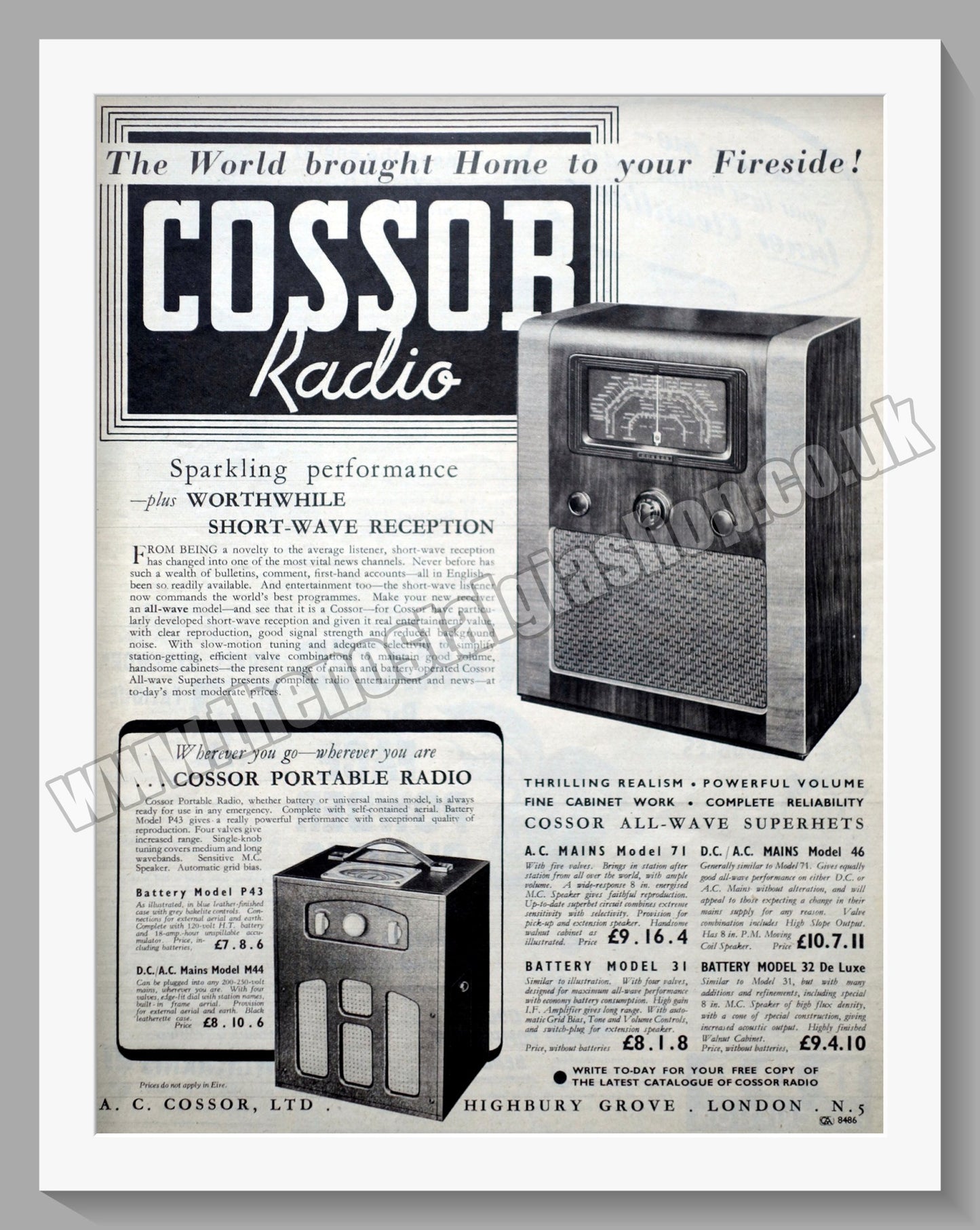 Cossor Radios. Original Advert 1939 (ref AD300497)