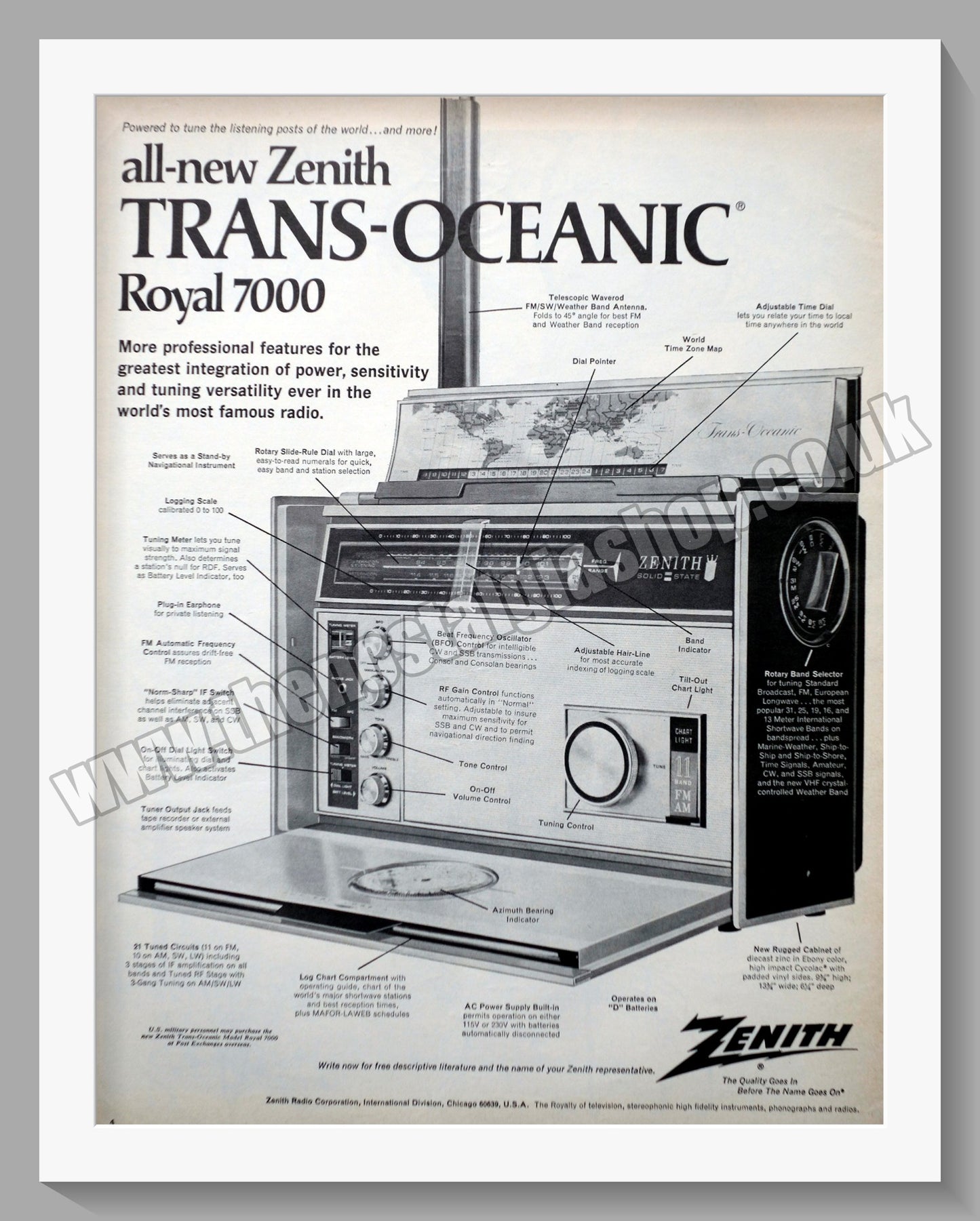 Zenith Trans-Oceanic Royal 7000 Radio. Original Advert 1970 (ref AD300560)