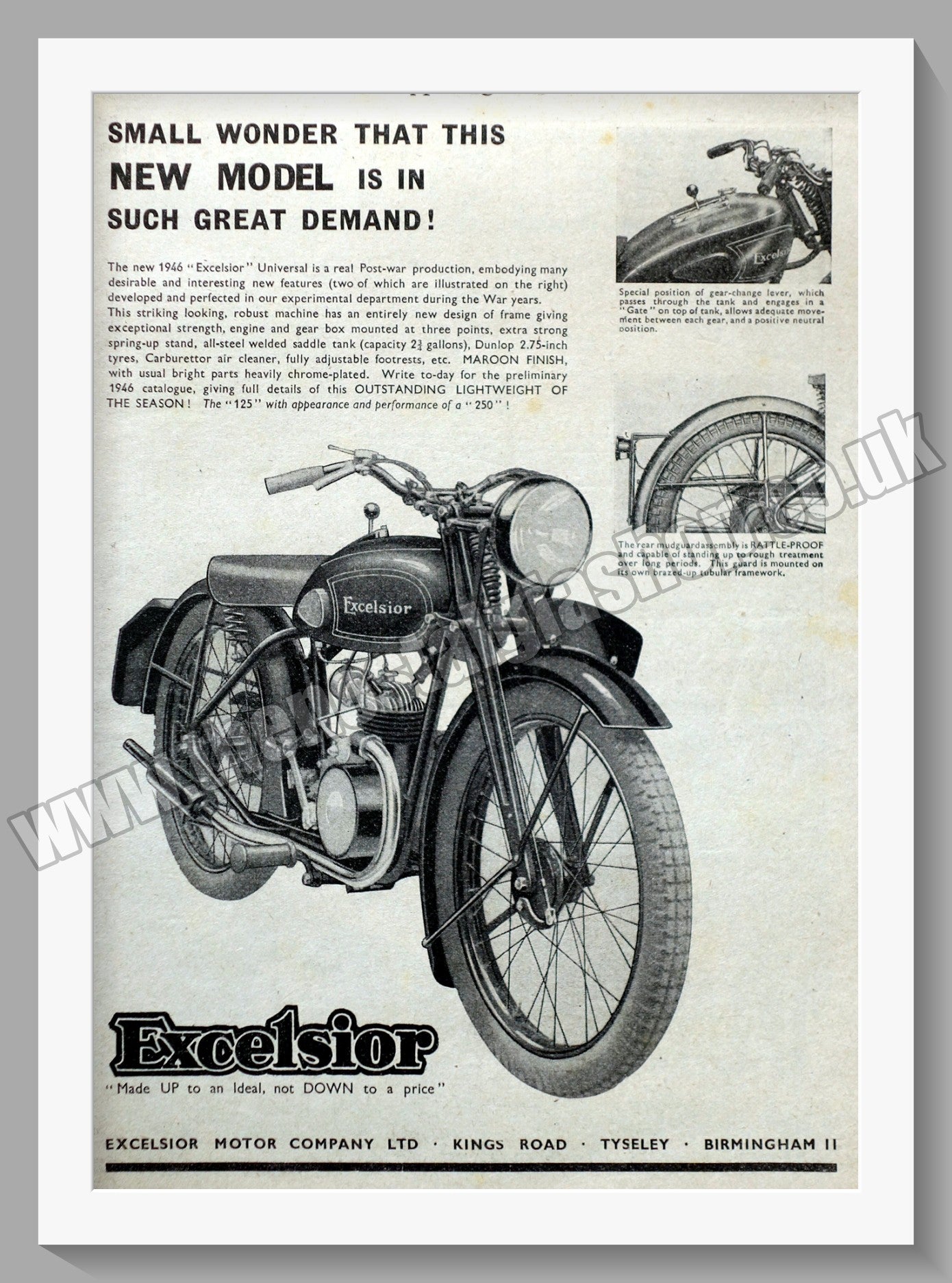 Excelsior Universal 125 Motorcycle. Original Advert 1946 (ref AD56560)