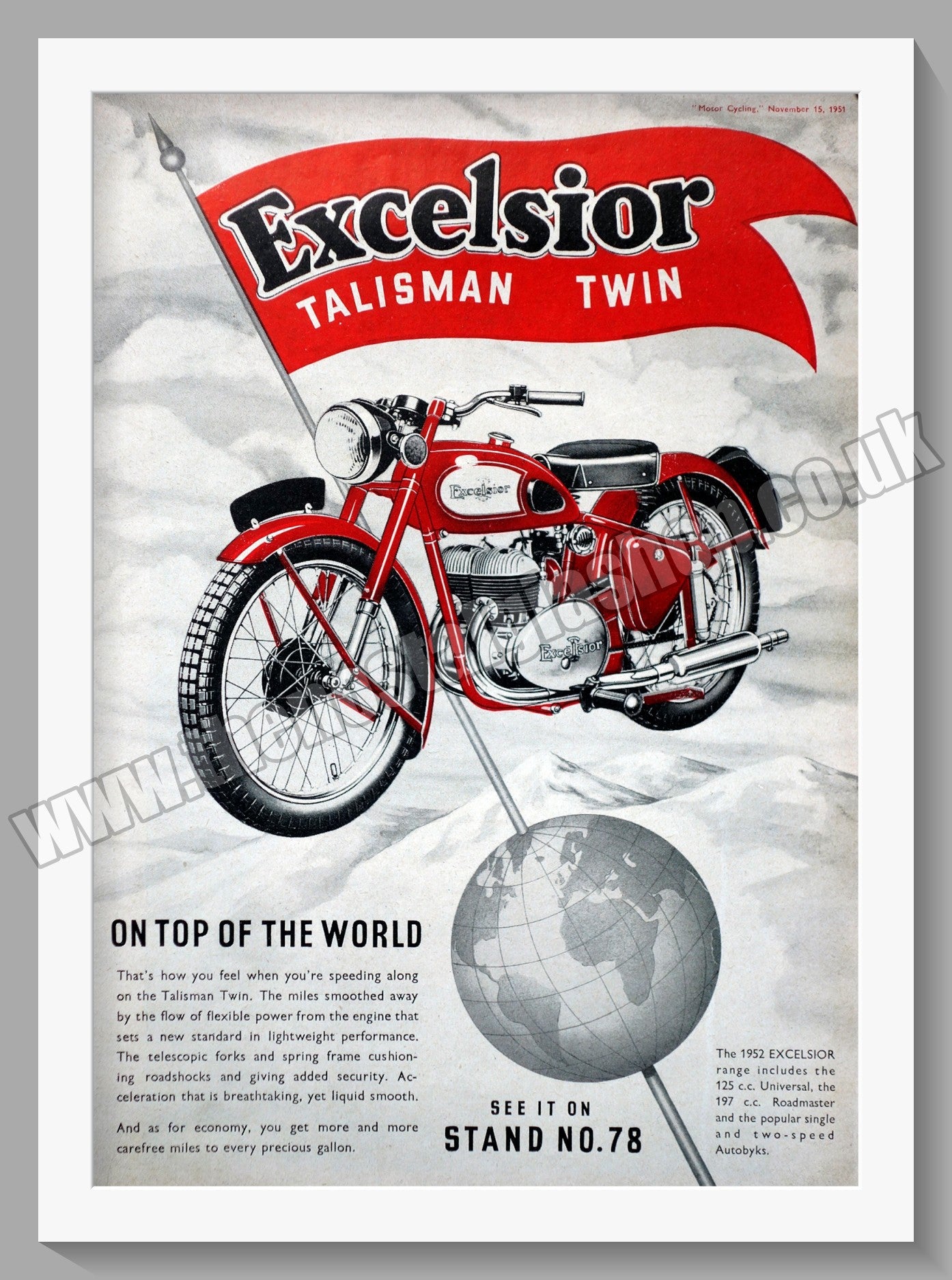 Excelsior Talisman Twin Motorcycle. Original Advert 1951 (ref AD56566)