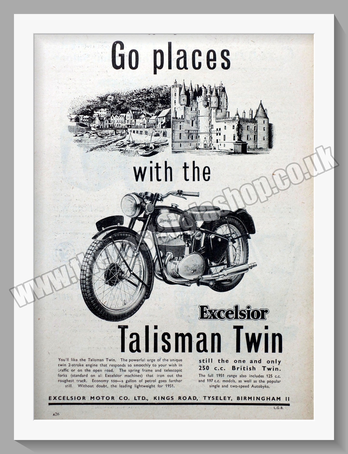 Excelsior Talisman Twin Motorcycle. Original Advert 1951 (ref AD56569)