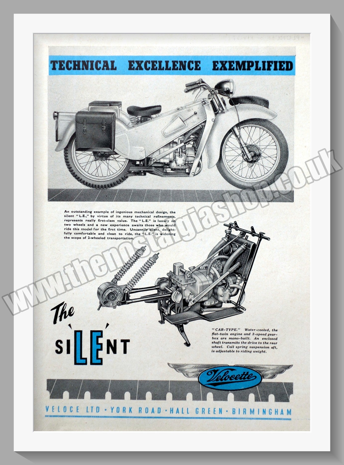 Velocette Silent L.E. Motorcycle. Original Advert 1949 (ref AD56572)