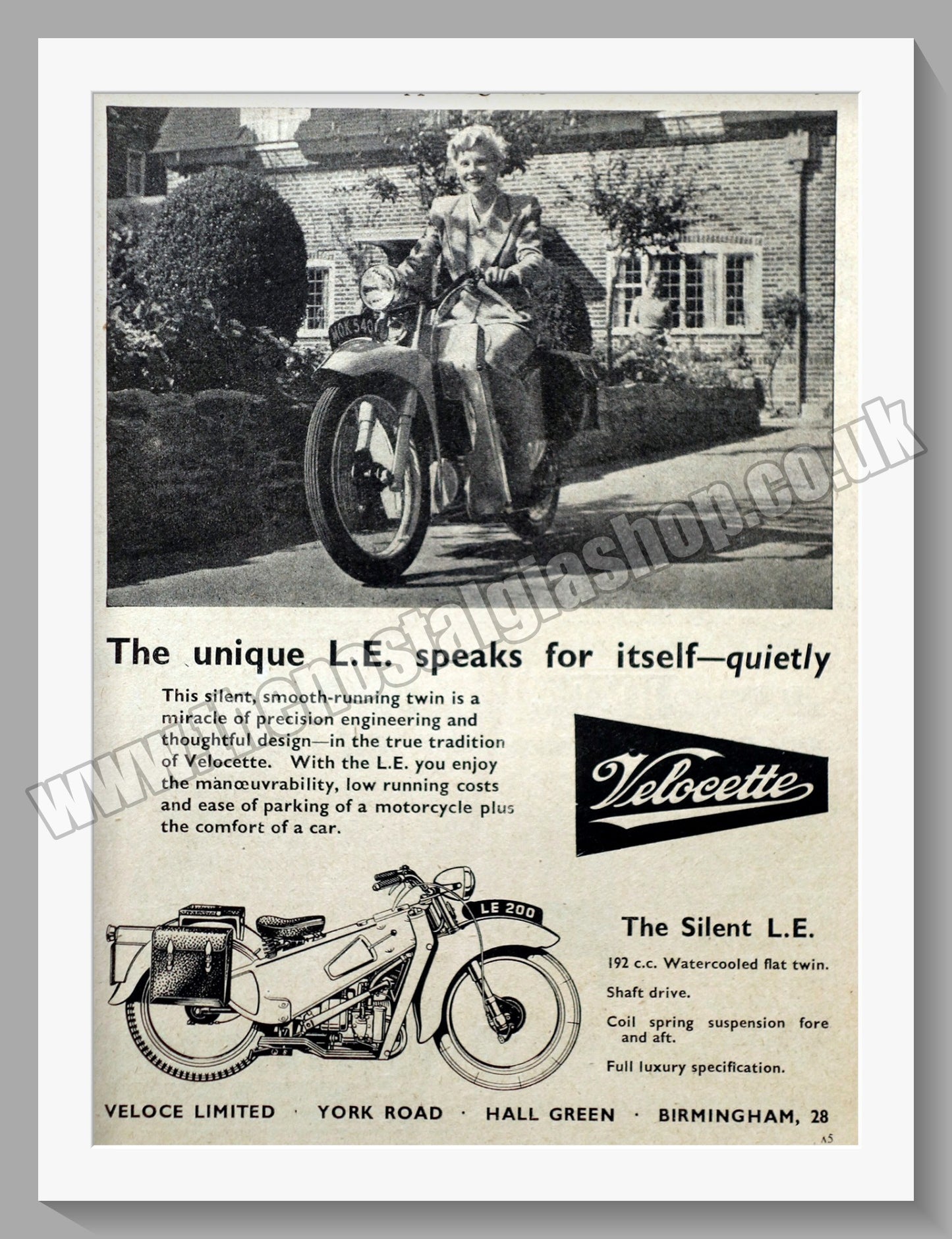 Velocette Silent L.E. Motorcycle. Original Advert 1954 (ref AD56580)