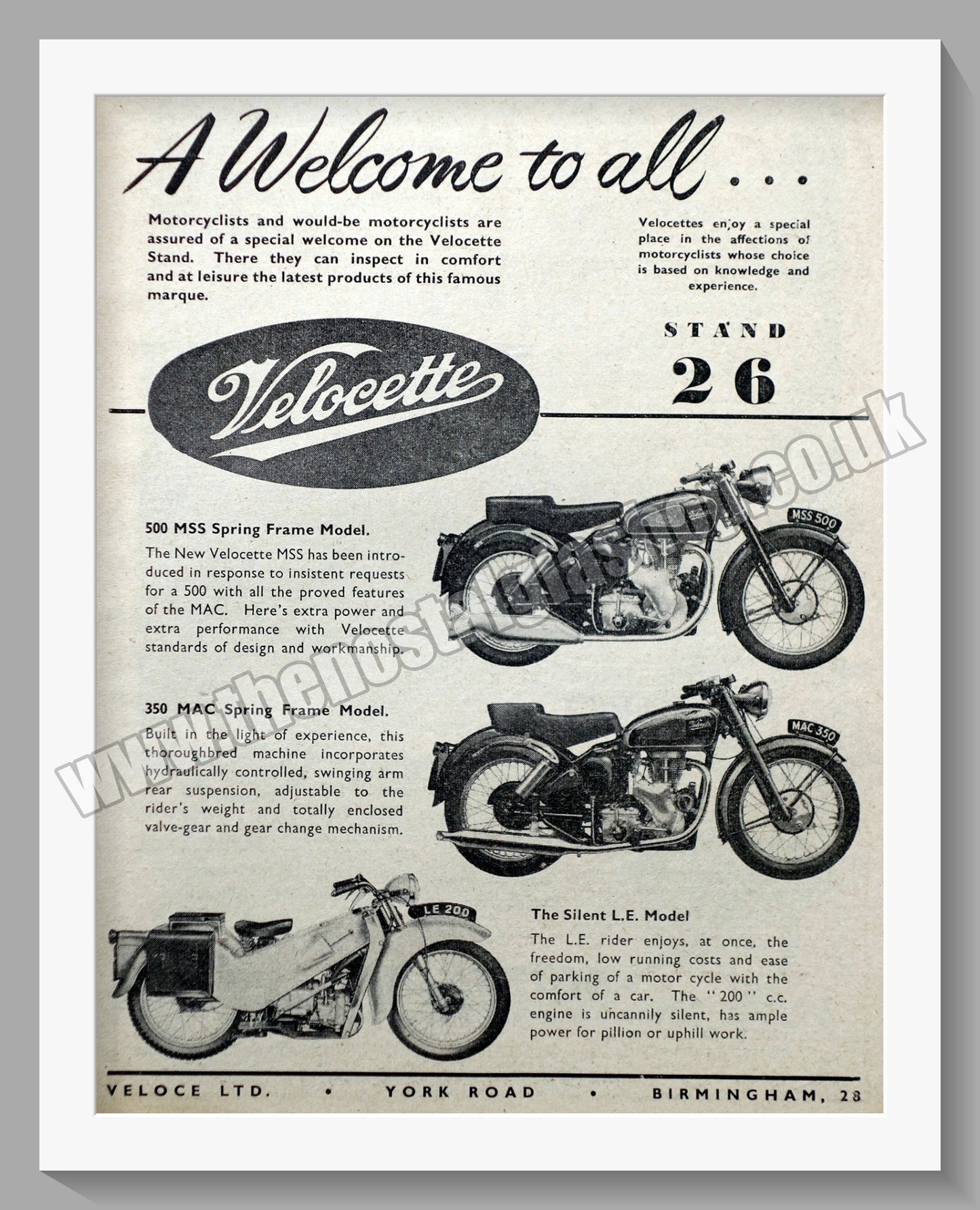 Velocette Motorcycle Range. Original Advert 1953 (ref AD56585)