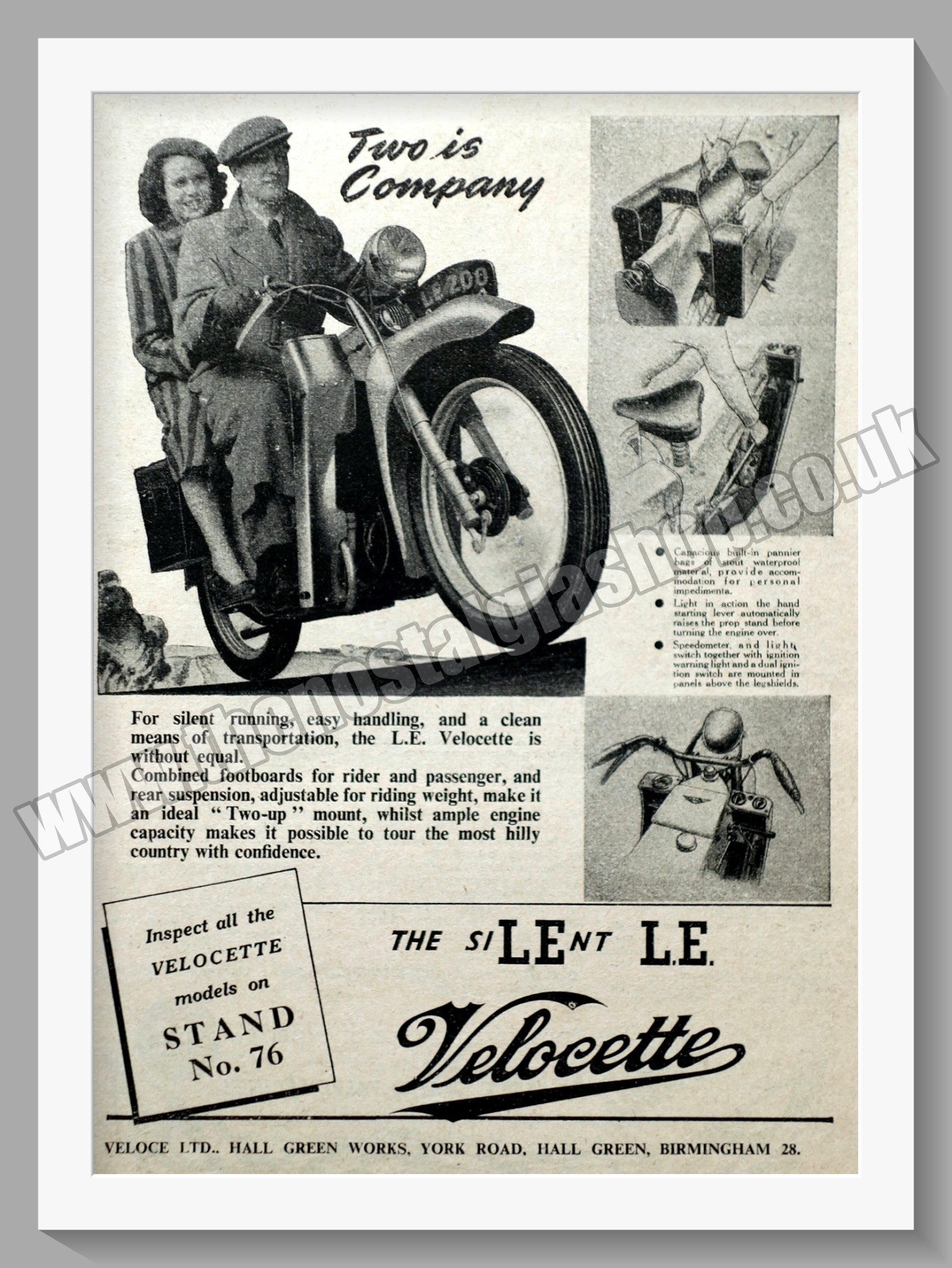 Velocette Silent L.E. Motorcycle. Original Advert 1951 (ref AD56587)