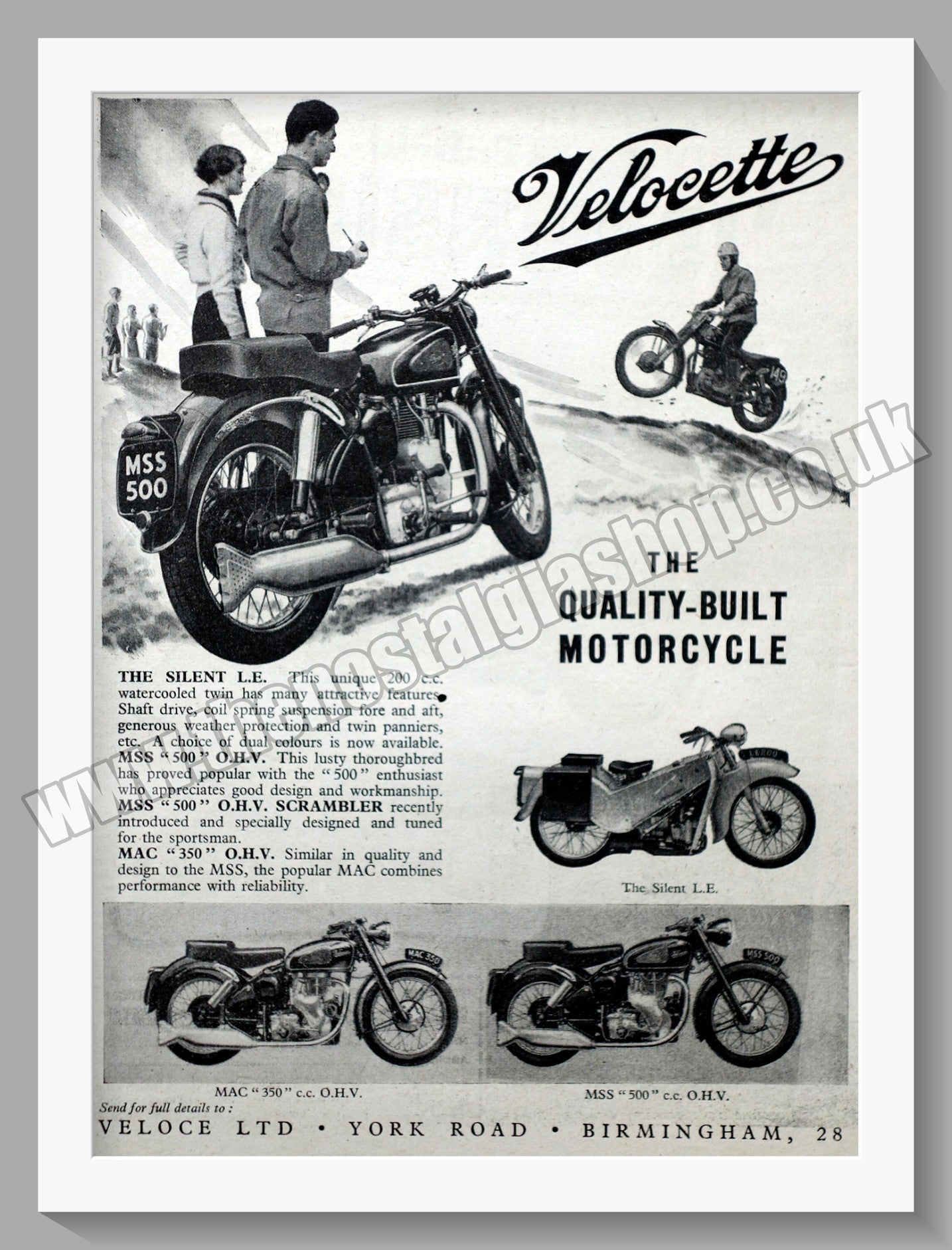 Velocette Motorcycle Range. Original Advert 1955 (ref AD56589)