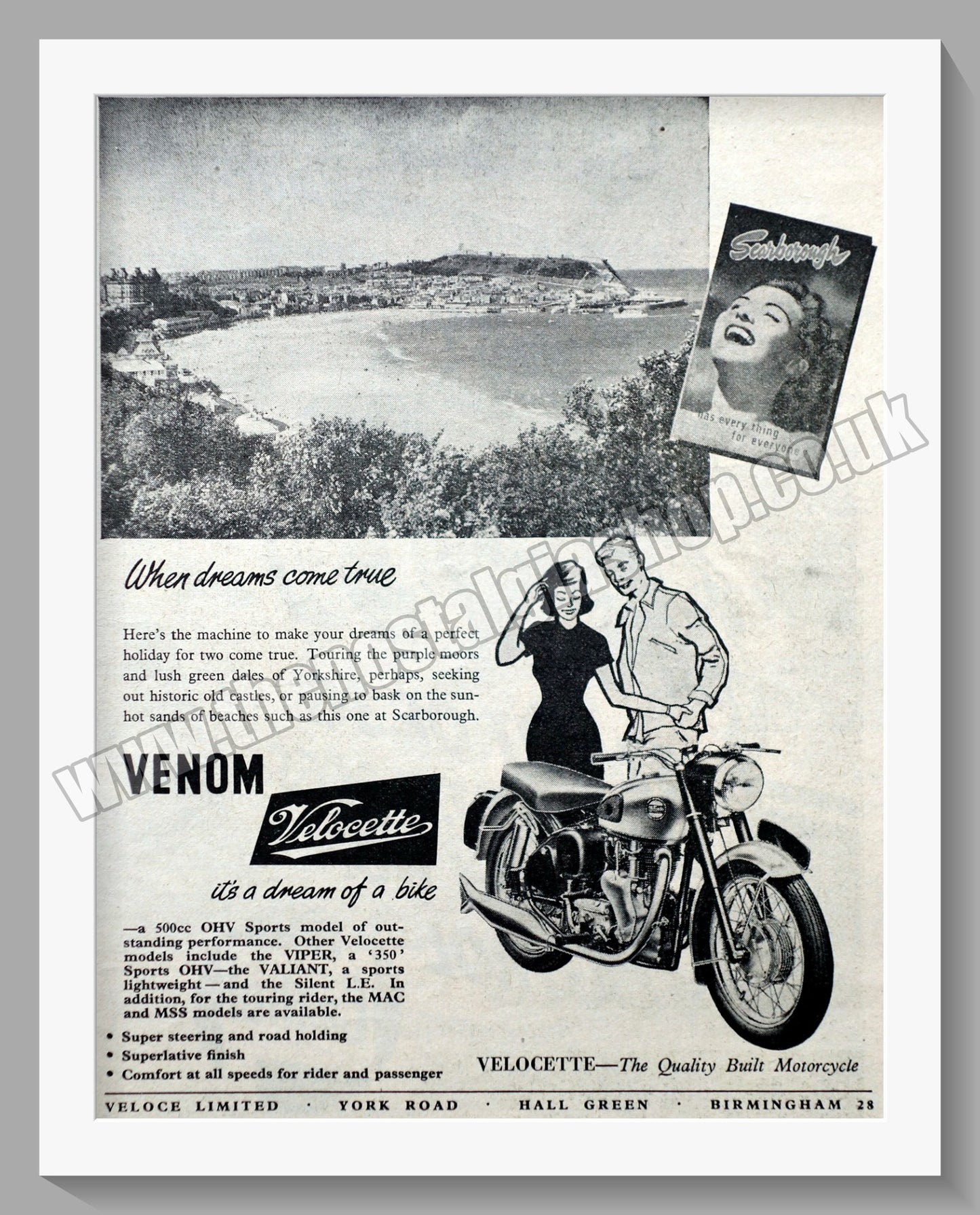 Velocette Venom Motorcycle. Original Advert 1958 (ref AD56593)