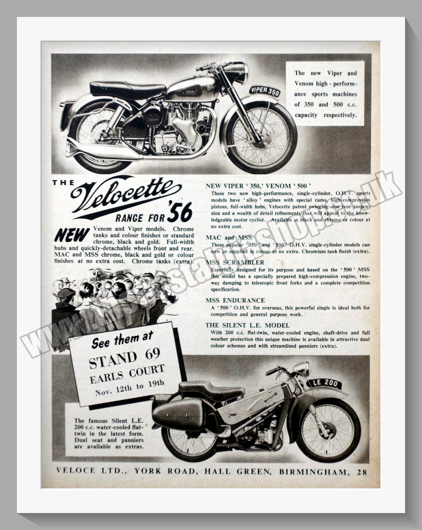 Velocette Motorcycles Range. Original Advert 1955 (ref AD56599)