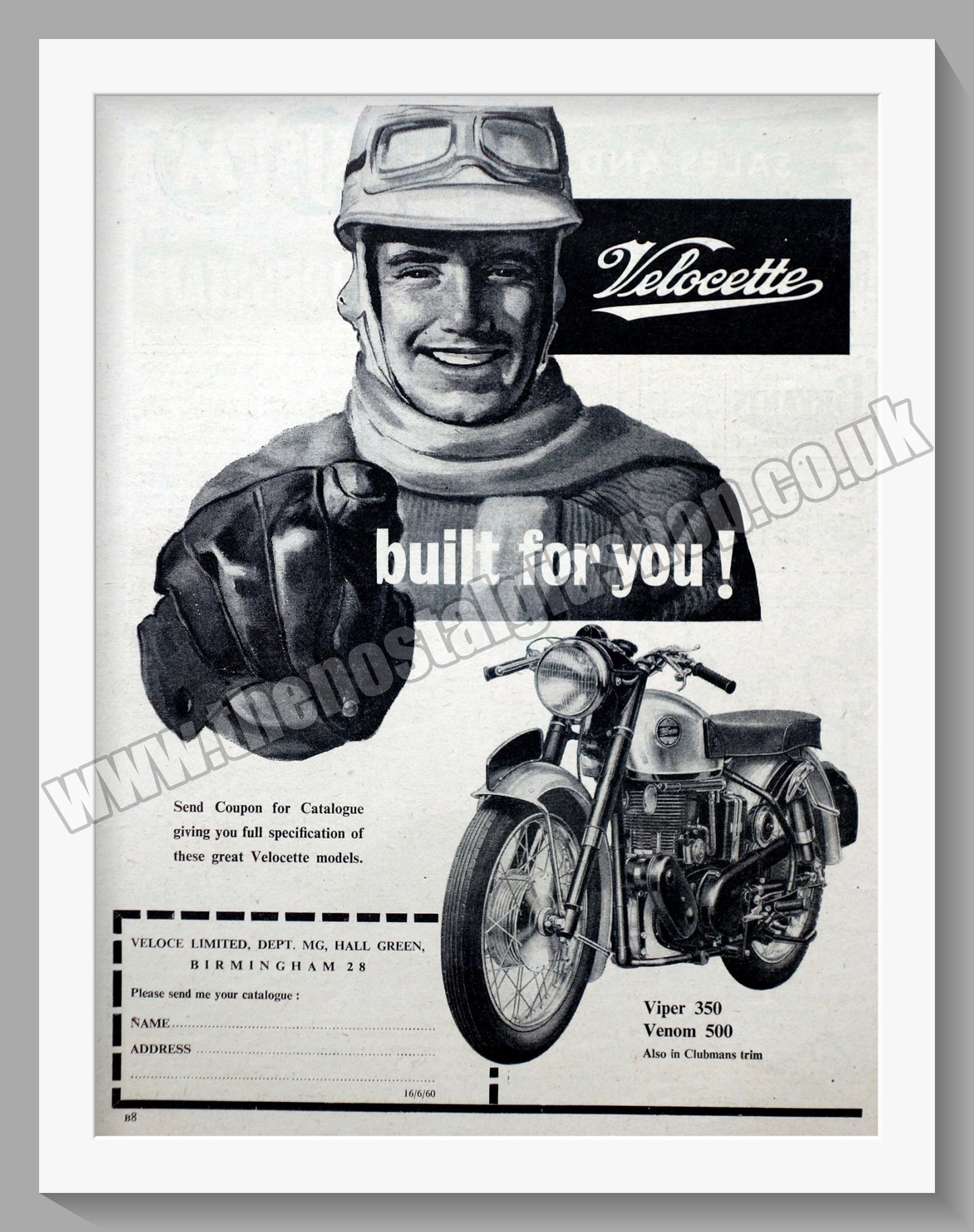 Velocette Viper 350 and Venom 500 Motorcycles. Original Advert 1960 (ref AD56601)