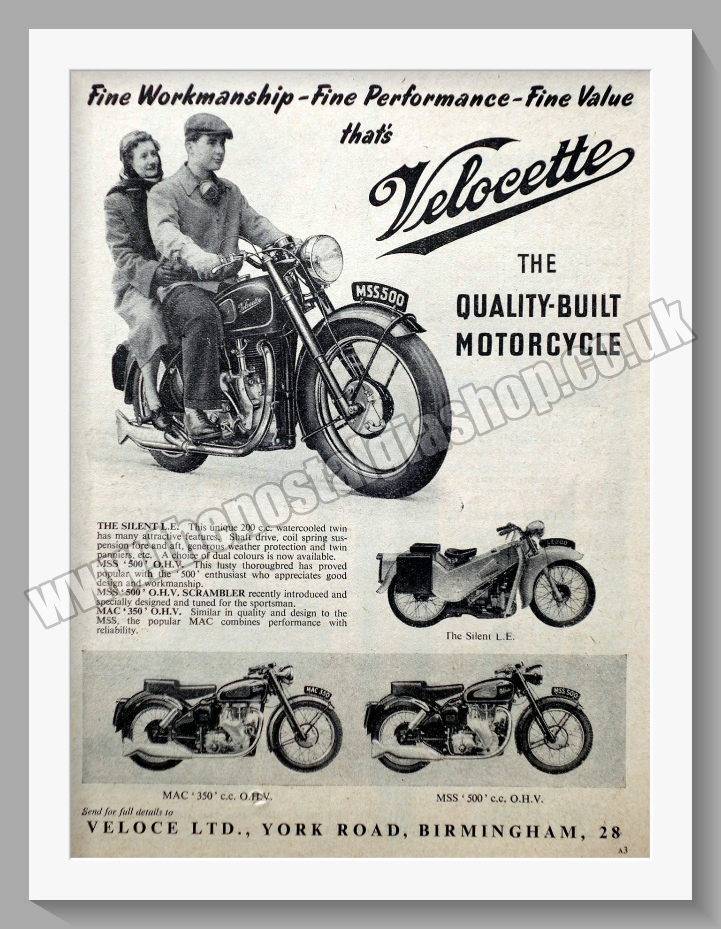 Velocette Motorcycle Range. Original Advert 1955 (ref AD56602)