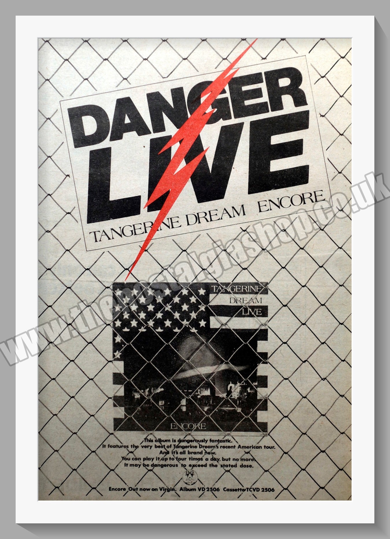 Tangerine Dream. Encore Live. Original Advert 1977 (ref AD14465)